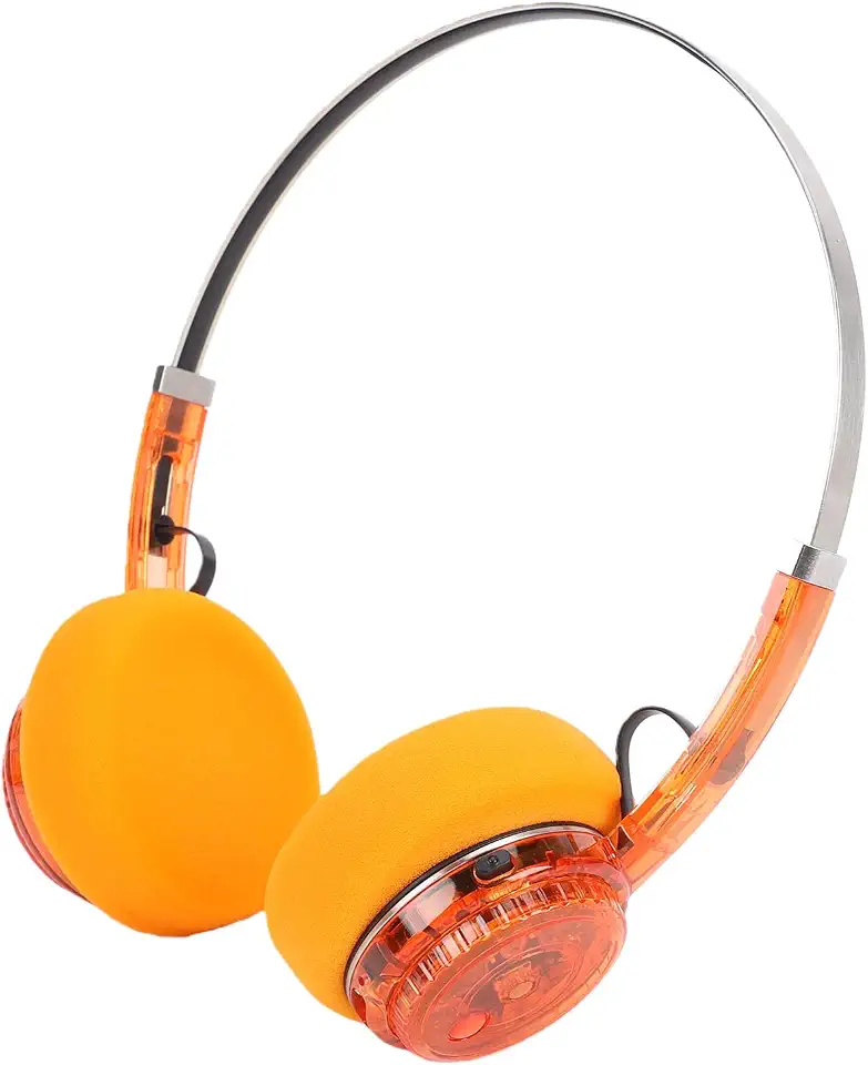 Asixxsix Fones de ouvido retrô supra-auriculares, fones de ouvido Bluetooth vintage de alta resolução, de portáteis e leves para reprodução na maioria dos celulares (Laranja Translúcido)