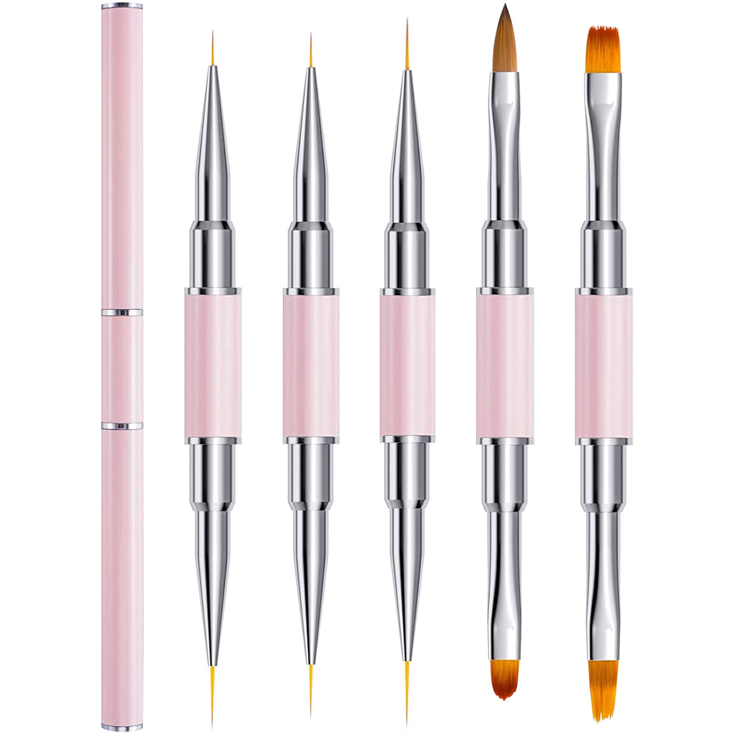 JERCLITY 5pcs DoubleEnded Metal Nail Art Brushes Set Nail