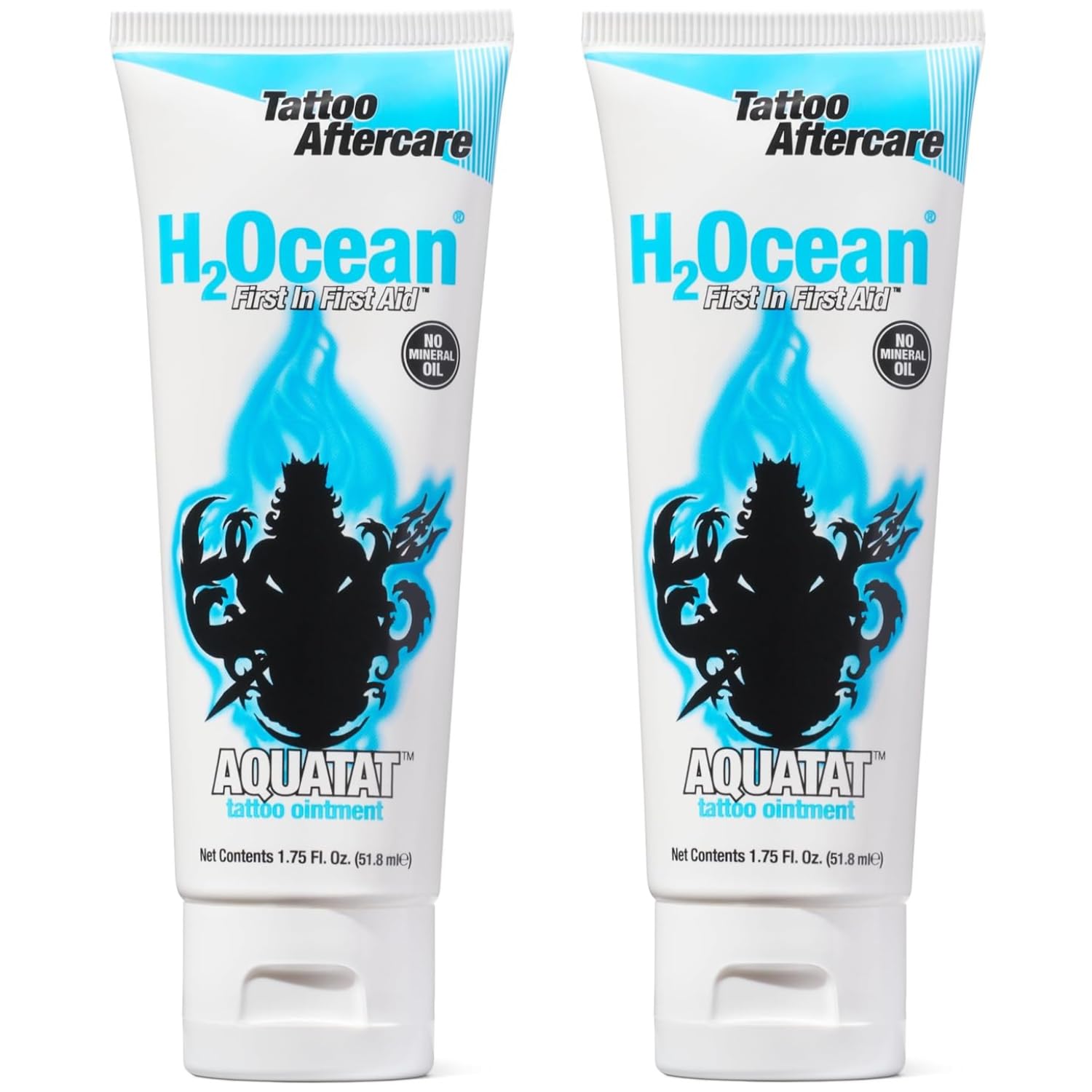 H2Ocean Aquatat Tattoo Healing Ointment - Tattoo Aftercare Cream for Tattoo Supplies - Fragrance- & Dye-Free Tattoo Care Ointment with Vitamins A & B - 1.75 oz (Pack of 2)