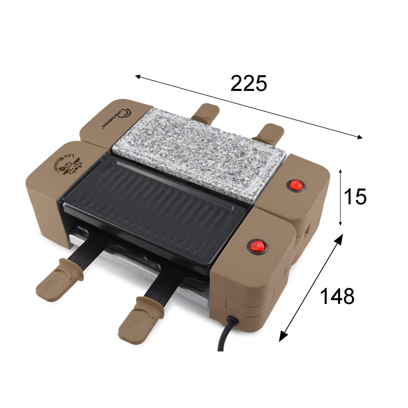 LITTLE BALANCE 8691 Wing & Cheese 4 Meuuuh...!, Raclette Pierre à Cuire, Modulable rotatif 360°, 4 personnes, Sans PFAS, 640 W, Muscade