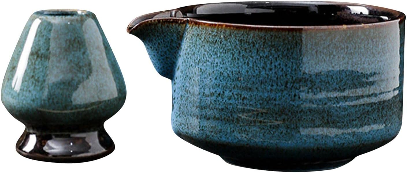 4Pcs Japanese Ceremonial Matcha Green Tea Bowl Full Kit Matcha Whisk Set with Accessories and Tools Bamboo Chasen Matcha Whisk Scoop and Holder, Blue, as described