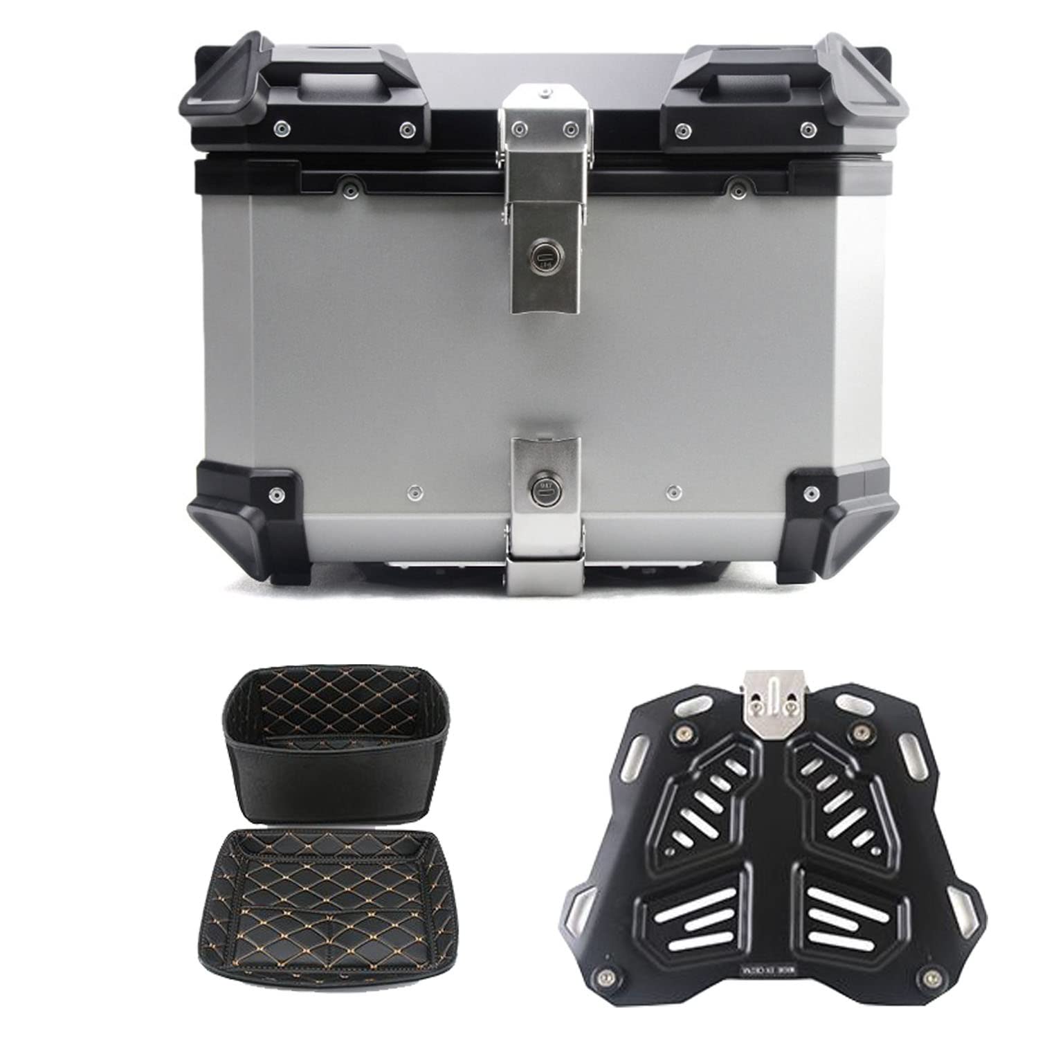 Wnanch 28L 36L 45L 55L 65L 80L 100L Top Box Motorcycle Top Case Lock Storage Carrier Case Tail Box Quick-release System Aluminum(B-45L)