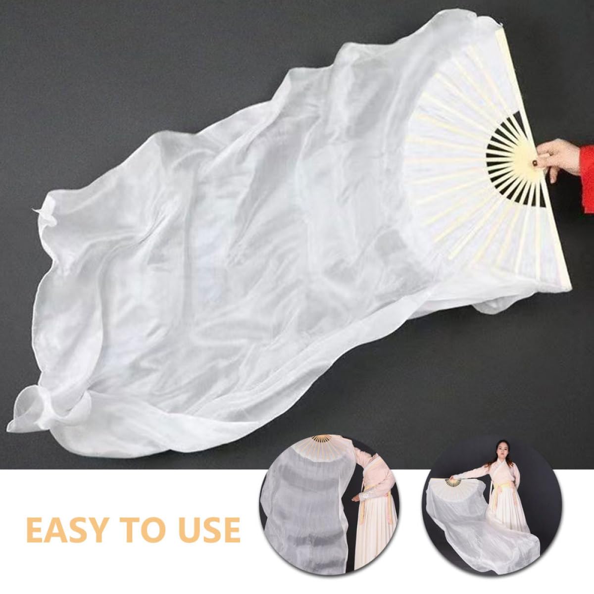 DOITOOL Abanico de Baile Plegable de Tela y Madera Blanco, Ligero y Decorativo, Adecuado para Danza del Vientre y Baile en Plaza, Diseño Delicado y Uso Versátil