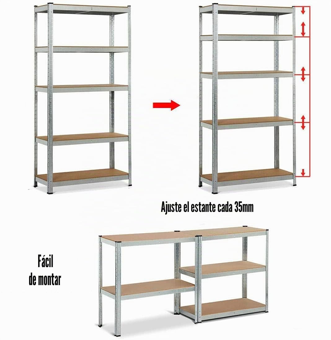 Estantería para Cargas Pesadas, 200 x 100 x 50 cm, estantería de Metal, estantería Ajustable, fácil instalación, soporta hasta 875 kg, galvanizada