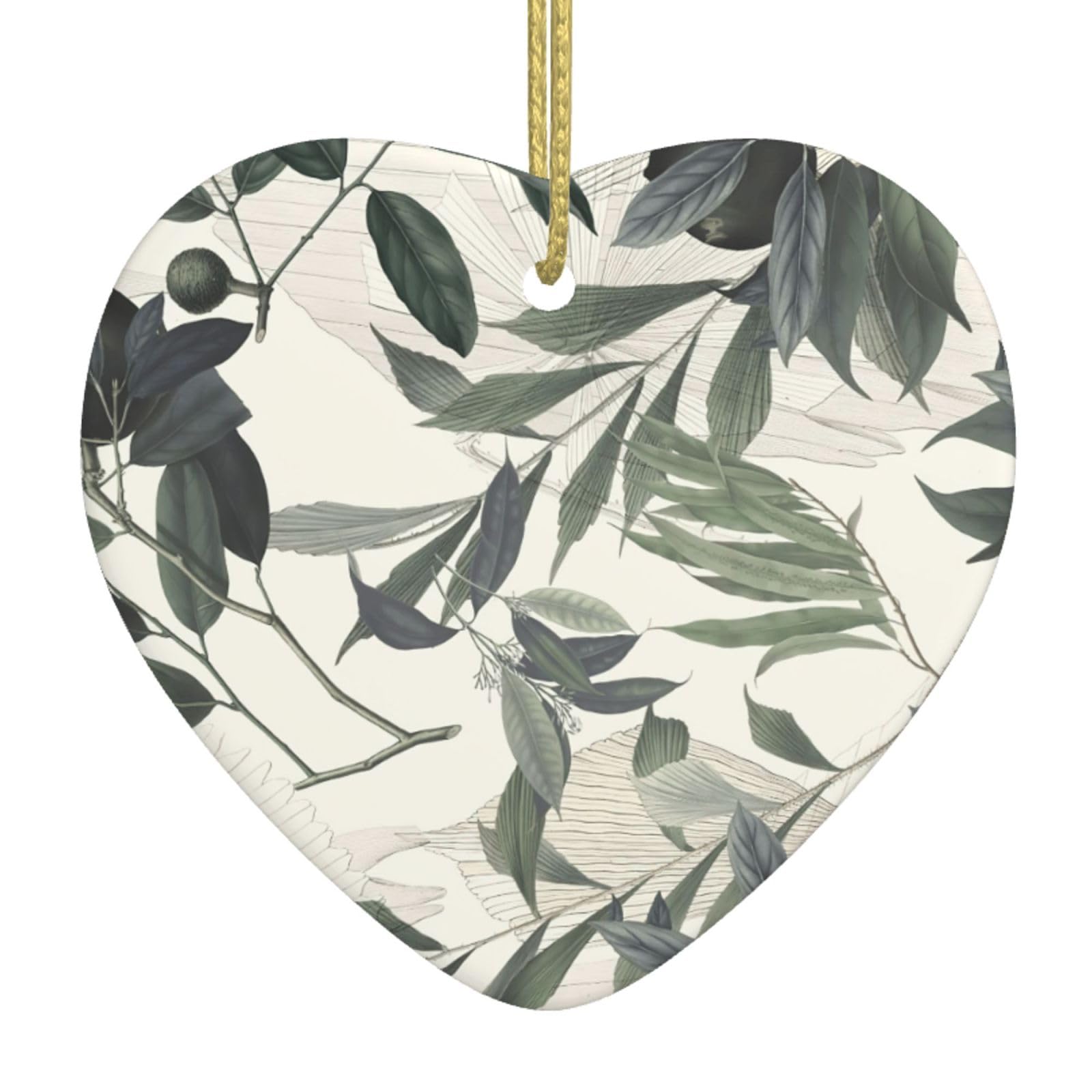 Nbtghga White Cute Palm Tree Leaves Print Christmas Ornaments, Ceramic Hanging Ornament, Xmas Tree Decoration, Holiday Home Decor