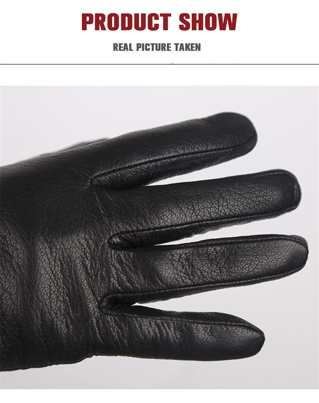Guanti in pelle invernale per donna Guanti in pelle Guanti da guida antivento per esterni con fodera calda Black 8