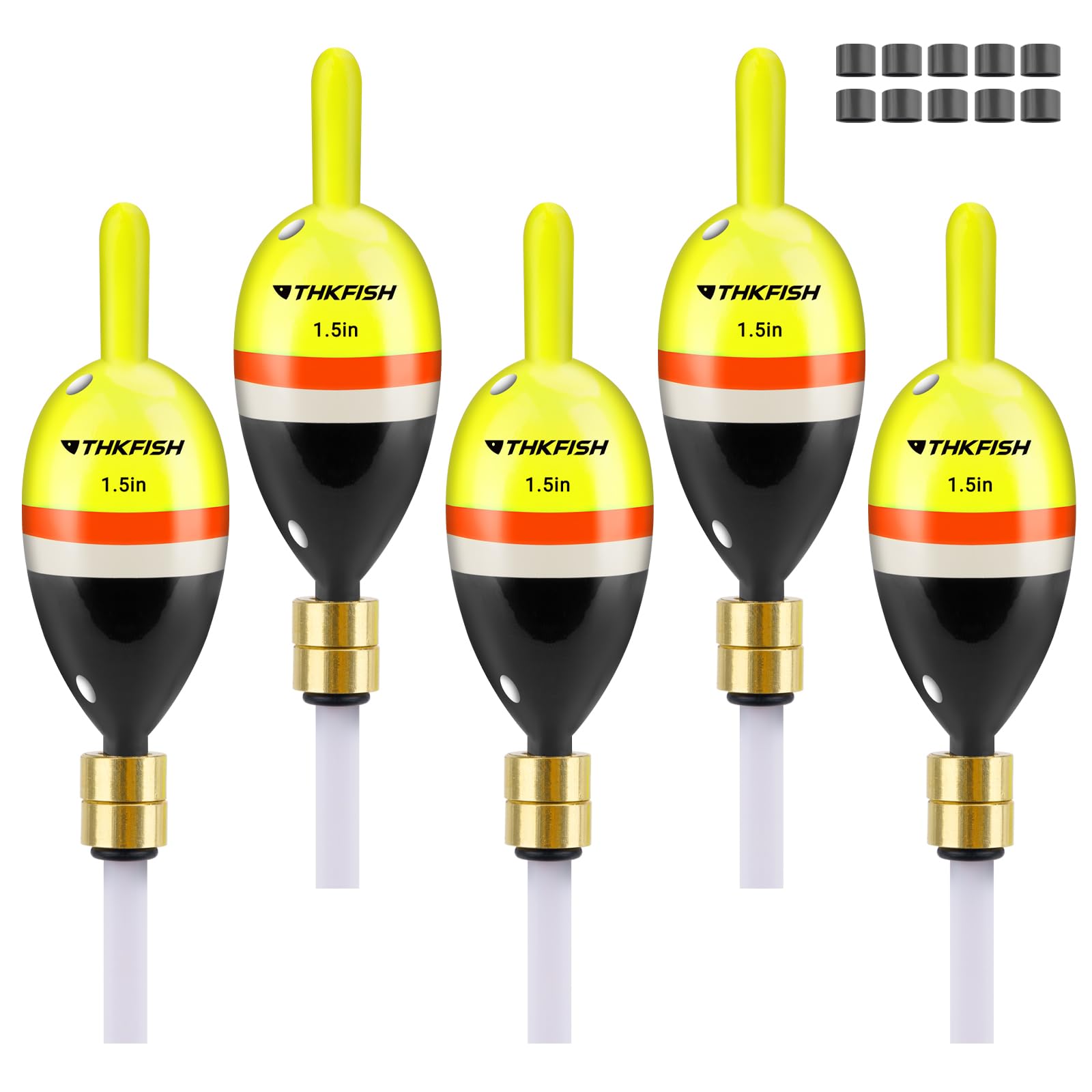 THKFISH Fishing Bobber, Wood Slip Bobbers for Fishing, Fishing Floats with Bass Pendant for Crappie, Walleye, Salmon Fishing 5 Pcs