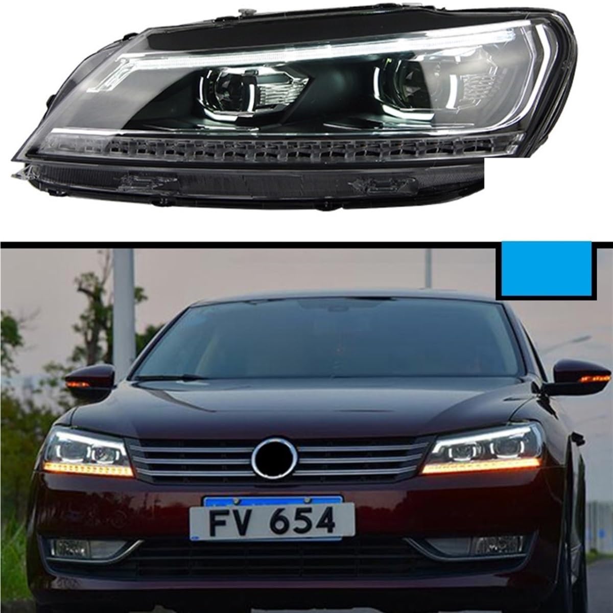 Reflektor przedni kompatybilny z Passatem B7 2012-2015 Stylizacja reflektorów Dynamiczne soczewki kierunkowskazów Motoryzacja 2 szt.(Led)