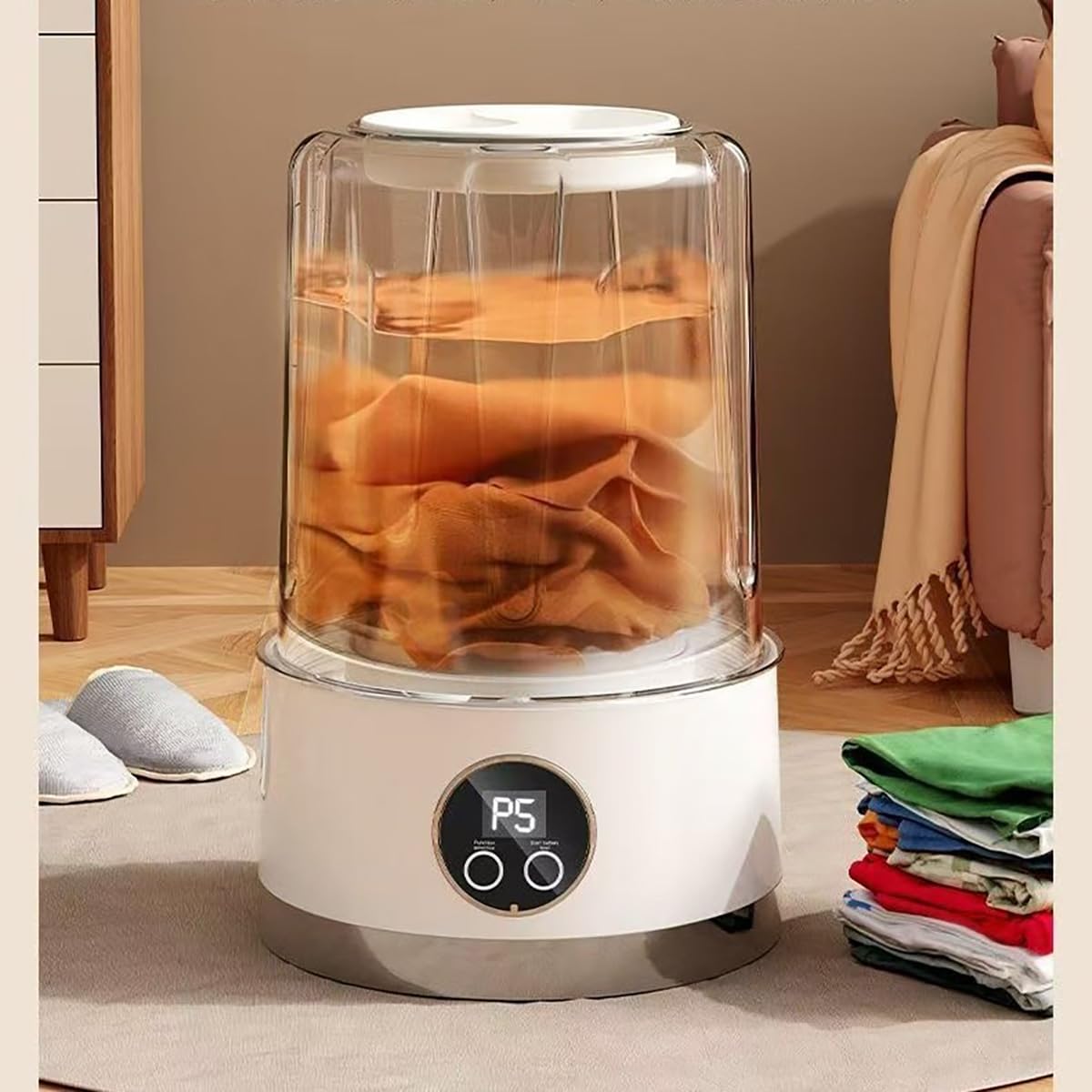 Minilavadora de Trapos, Mini Washer Machine Portátil - Mini Lavadora para Trapos de Cocina y Ropa Interior, Mini Washing Machine con Centrifugado para Limpieza Higiénica (Blanco) - 5