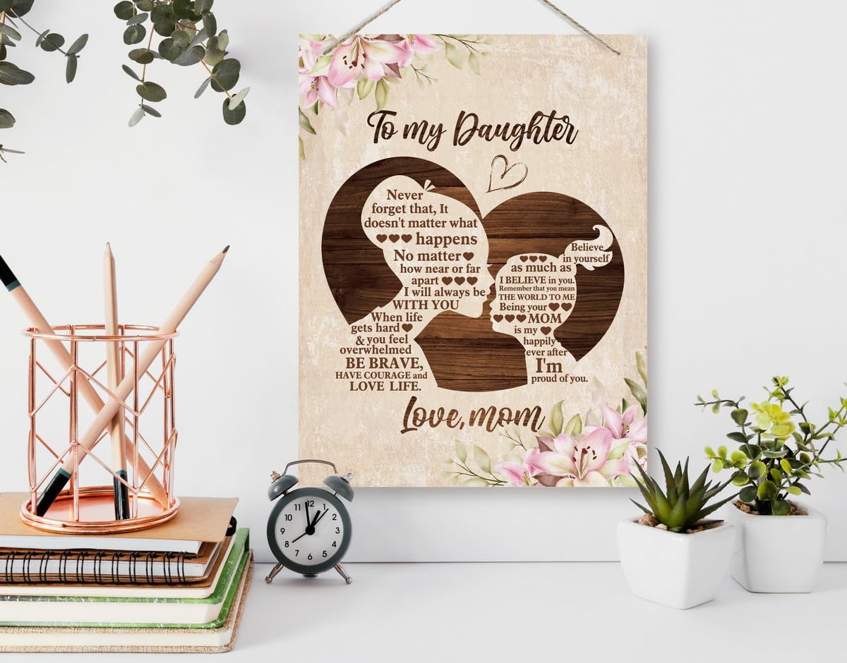 BQL Daughter Gift, Decorative Hanging Wood Sign, 'To My Daughter', Love Theme, Traditional Style, Earth Tones, Rectangular Shape, Perfect for Various Settings 1