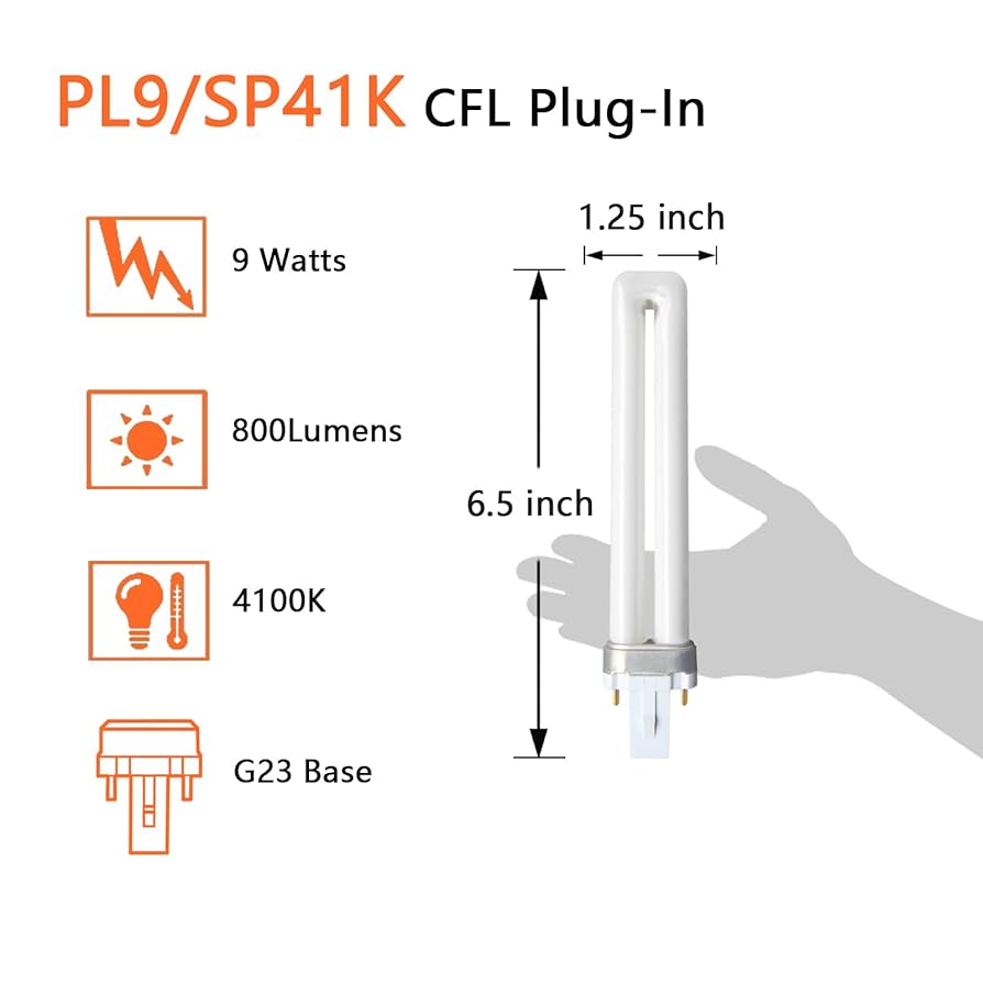 PL9/SP41K 2-Pin 9W Fluorescent Light Bulb Replacement for