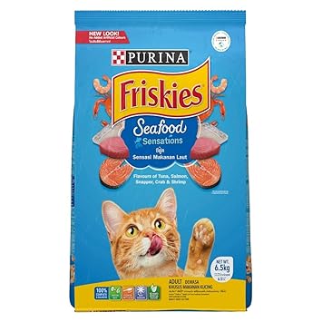 Purina FRISKIES Seafood Sensations Adult Cat Food, Tuna Salmon Whitefish Cran & Shrimp Flavours, 6.5kg