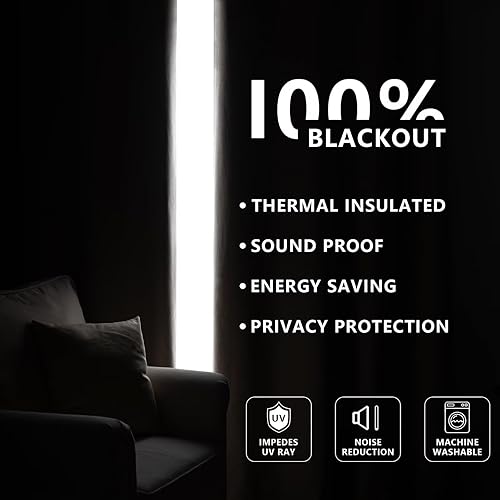 Miniatura 6 de Cortinas 100% opacas de 108 pulgadas de largo, 2 paneles de lino sintético, cortinas largas para dormitorio, sala de estar, cortina de