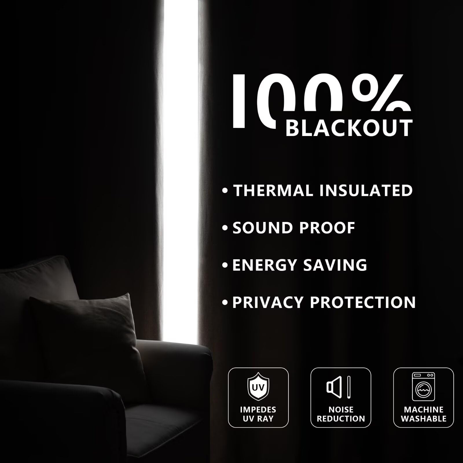 Cortinas 100 % opacas para dormitorio, juego de 2 paneles de 72 pulgadas de largo, aislamiento térmico, bolsillo para cortinero y pestaña trasera, reducción de ruido, decoración de lujo (52