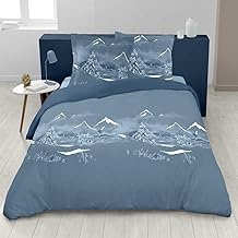 Alpes Blanc - Housse de Couette Nuit des Alpes + taie(s) carrée(s) – 100% Coton 57 Fils - Esprit Montagne – Modèle Exclusif – Finition Rabat