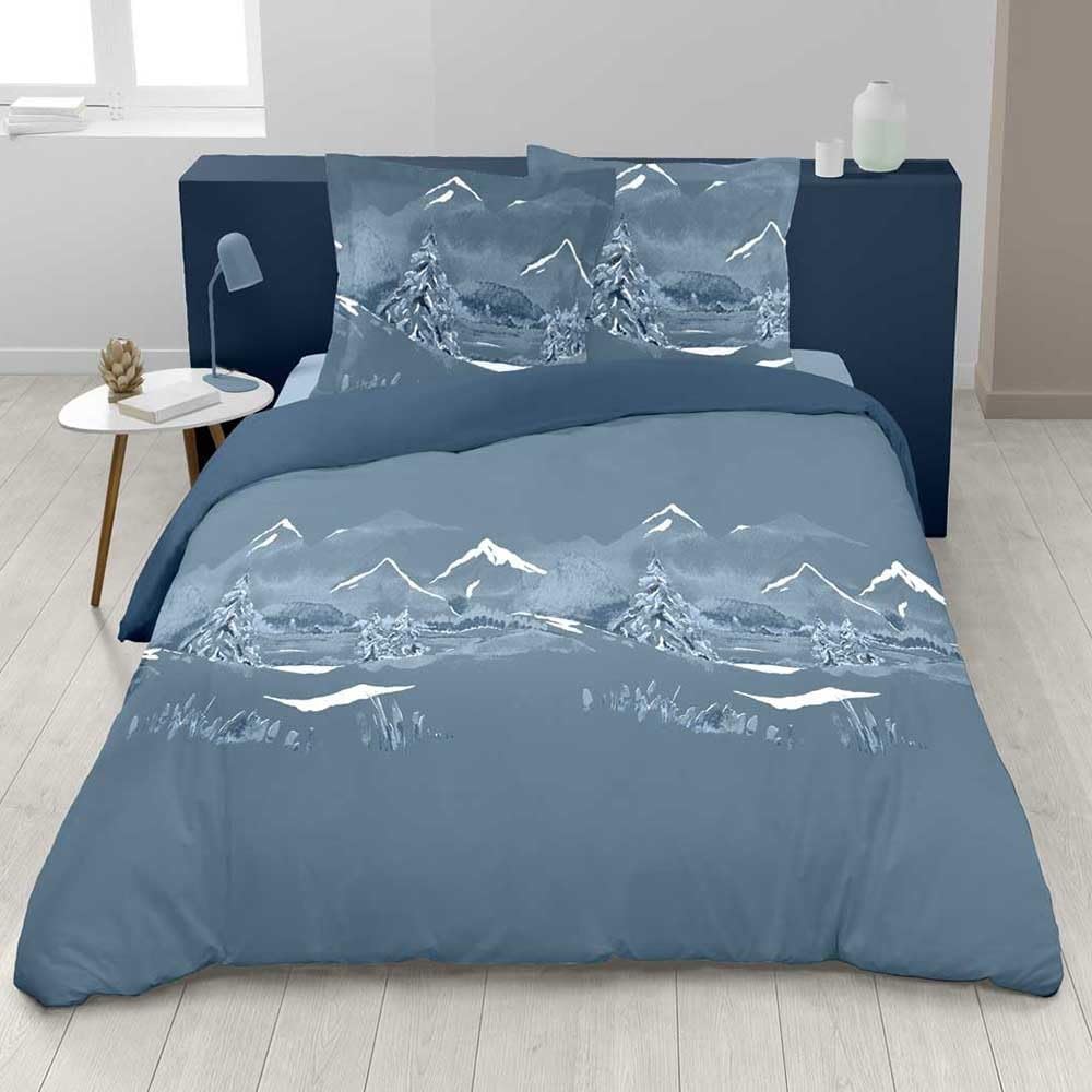 Housse de Couette Nuit des Alpes + taie(s) carrée(s) – 100% Coton 57 Fils - Esprit Montagne – Modèle Exclusif – Finition Rabat