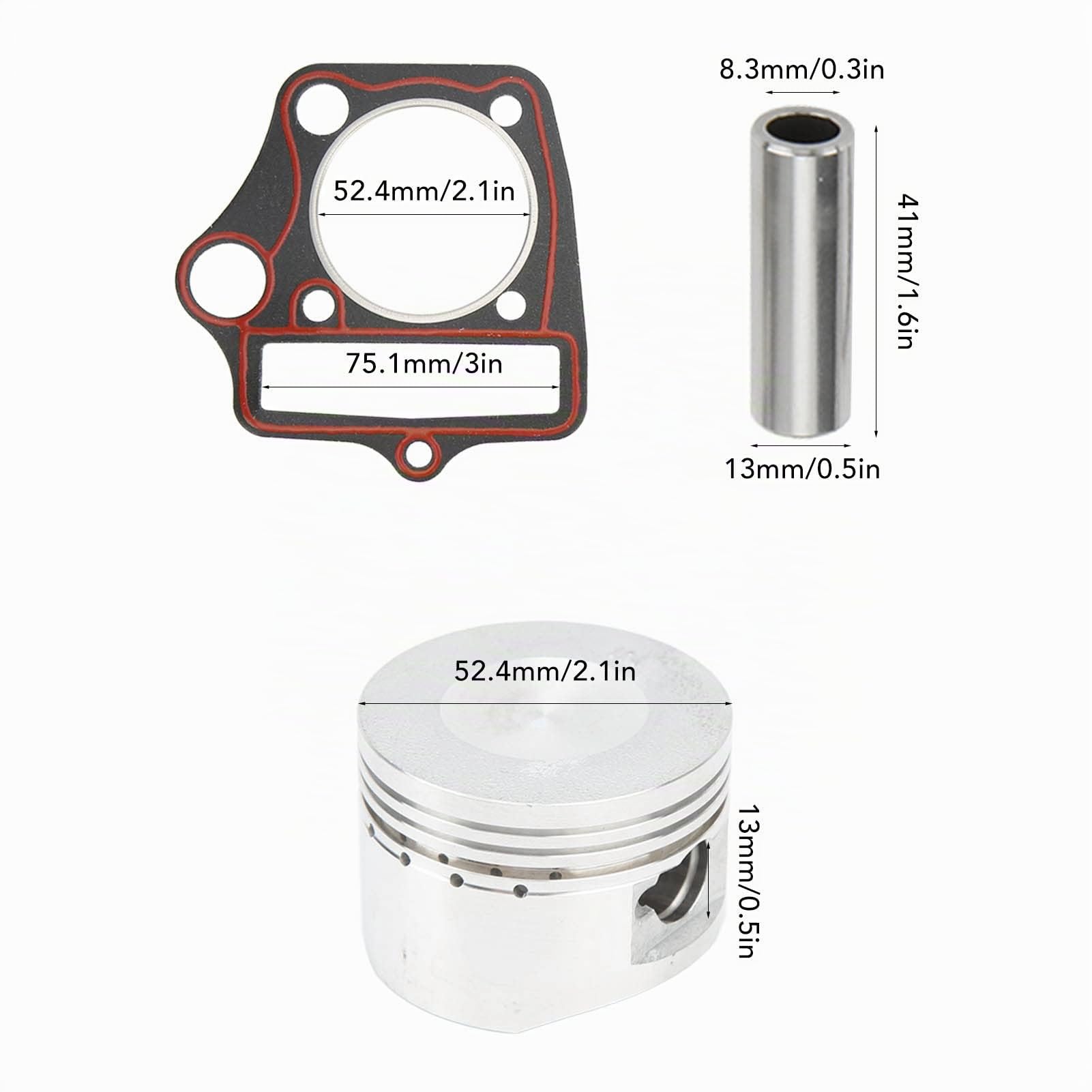 Kit de Piston de Moteur, Jeu de Joints de Segments de Piston de 52,4 Mm Haute Résistance pour Moteur 110 Cc 125 Cc ATV Dirt Pit Bike Go Kart Ensemble de Joints de Segments de Piston
