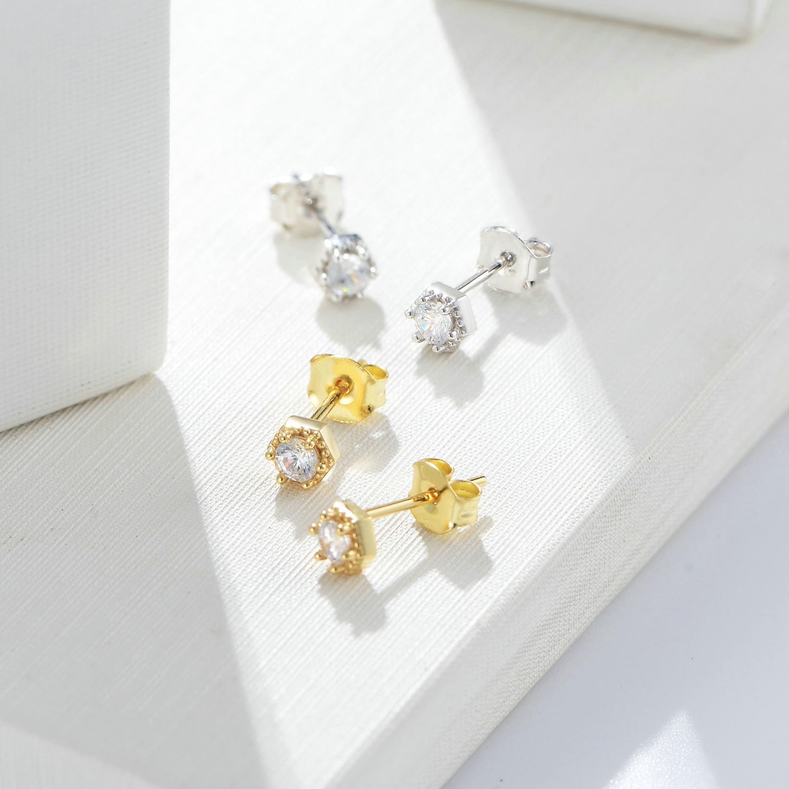 Kolczyki na sztyfcie, żółte złoto, 750, 585, 375, prawdziwe złoto, damskie, geometryczne, sześciokątne wzornictwo, z moissanite, prawdziwa biżuteria dla panny młodej, złote