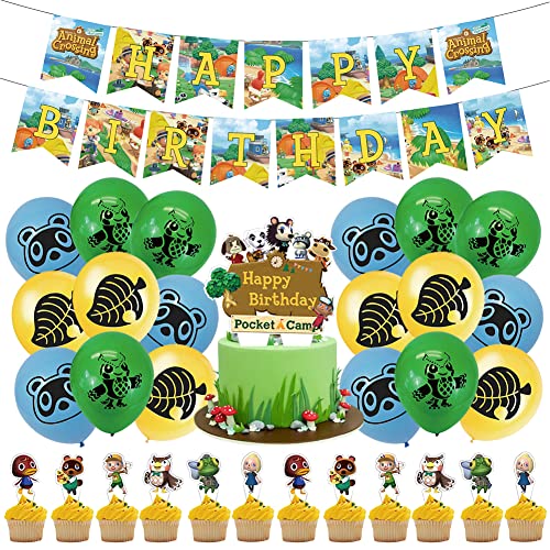 BESTZY Animal Crossing Globos de Fiesta de Cumpleaños Decoración Animal Crossing Happy Birthday...