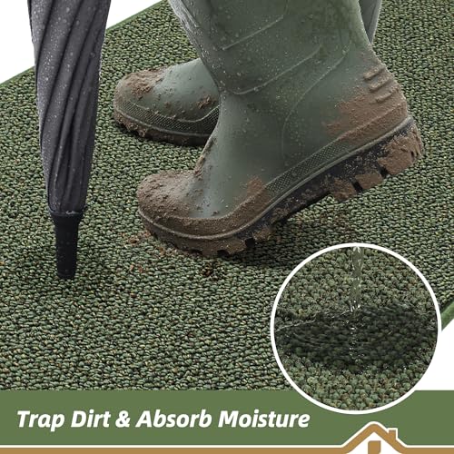 Image of BEQHAUSE Dirt Trapper Door Mat 20 inch x 48 inch, Non-Slip Washable Doormats Entrance Mat, Dirt Resistant and Absorbent Welcome Mat, Low Profile Floor Mats for Front Back Door and Entryway, Green