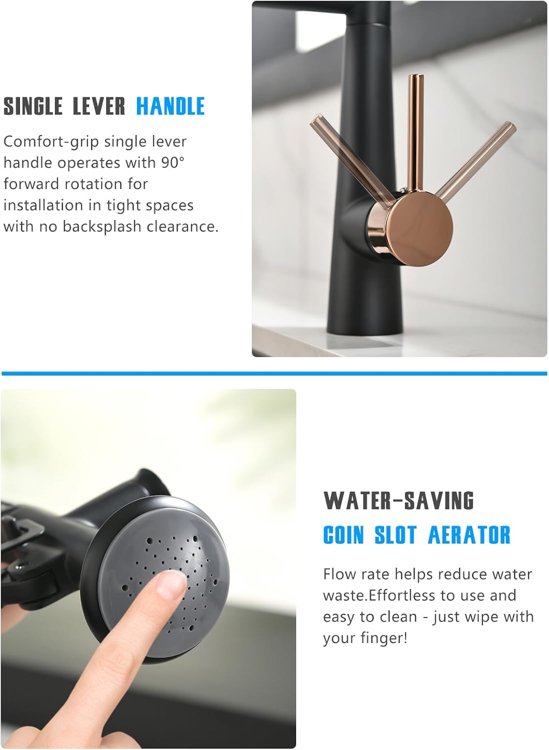 AIMADI Black and Gold Kitchen Faucet - Matte Black Kitchen Faucet Commercial Single Handle Kitchen Faucets with Pull Down Sprayer,Rose Gold Kitchen Sink Faucets
