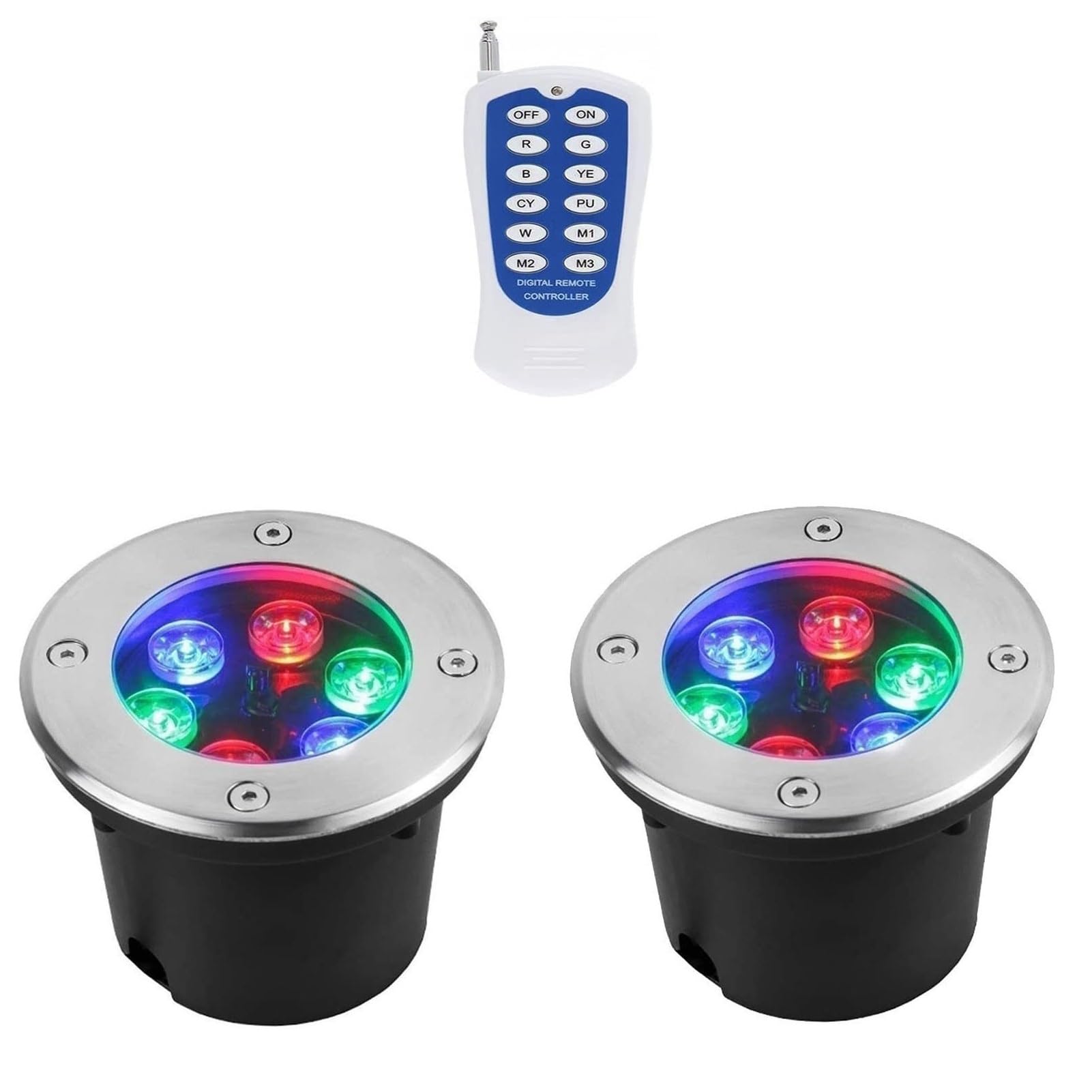 2PCS Focos Led Piscina - RGB Foco LED Subacuático Incrustado, Foco Empotrable Con Mando A Distancia RF A Prueba De Agua IP68, Foco De Jardín De Acero Inoxidable, Para Jardín, Estanque(85-230V,15W)