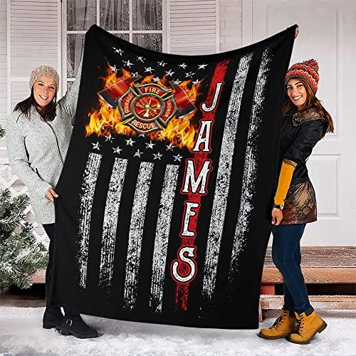 Personalized Firefighter Blanket Custom Name Fireman Red
