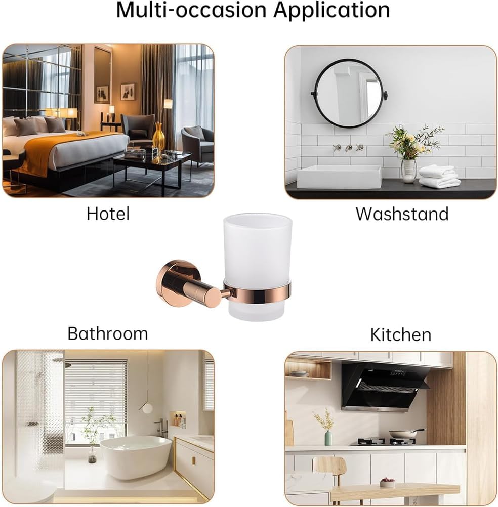 Toothbrush Holder Cup,304 Stainless Steel and Frosted Glass Toothbrush Cup,Wall Mounted Bathroom Set Accessories for Counter Organizer