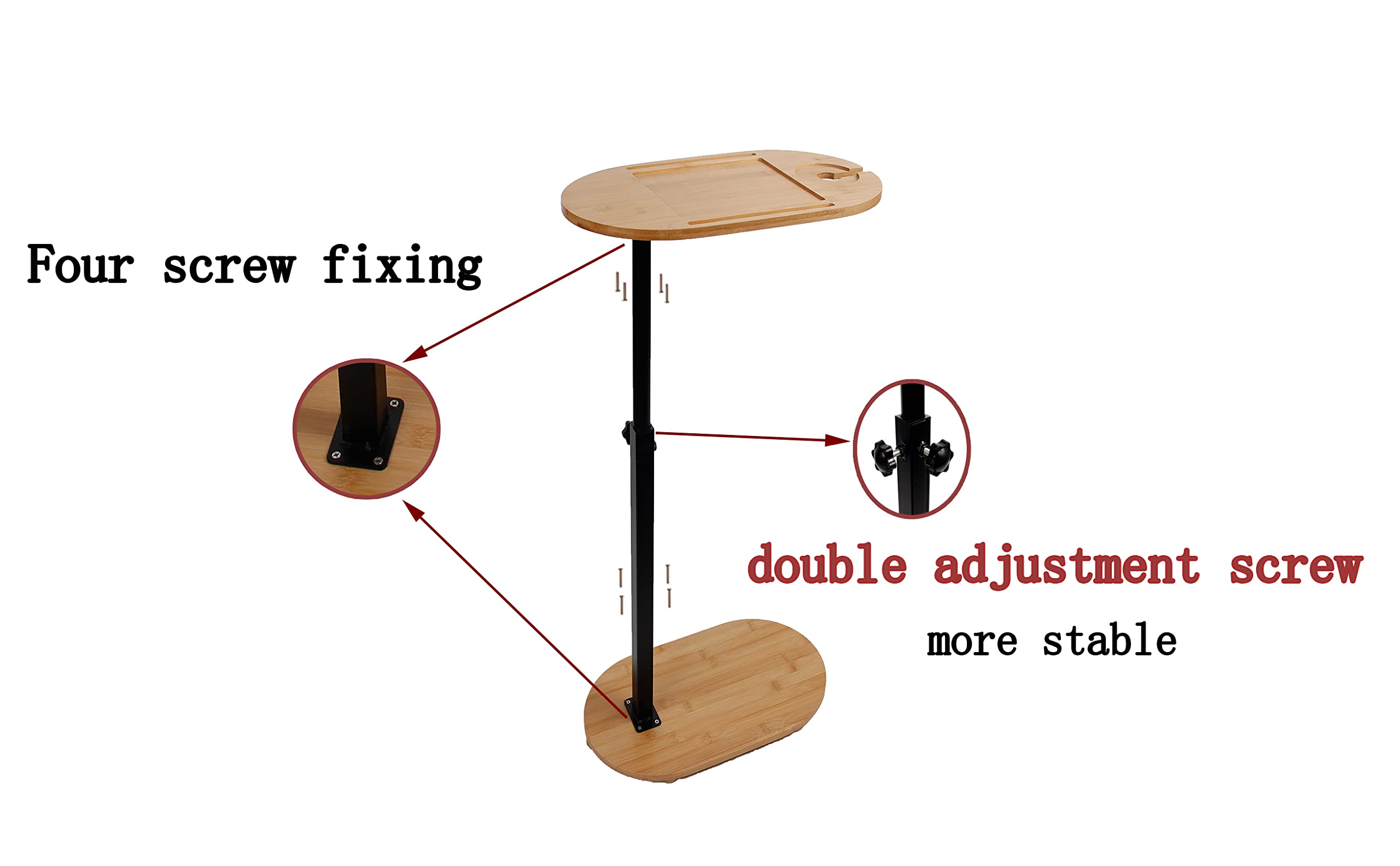 WANLIAN Bijzettafel Bamboe Bad Lade Tafel met Verstelbare Hoogte, Vrijstaande Bad Caddy Tray