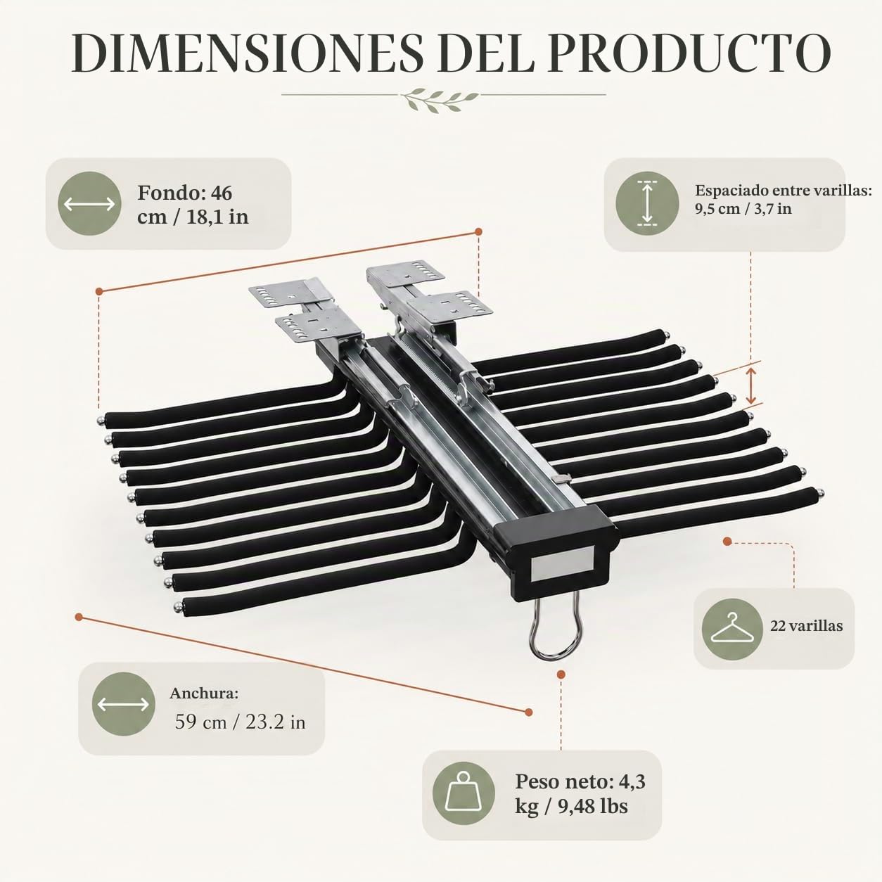 Perchero para pantalones deslizante de 22 barras extensible antideslizante, colgadores para pantalones, vestidor que ahorra espacio, para armario, lavandería, zona de almacenamiento (Negro)