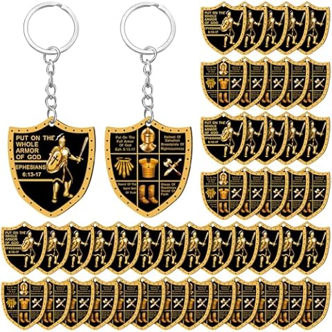 Sureio Christian Put on The Whole Armor of God Religious Gifts for Men Bulk Keychain Military Knight Favor Gift(120 Pcs,Armor) Cover