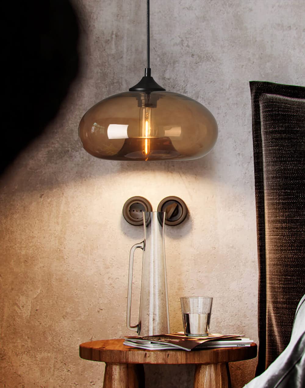 Vecys E27 Vintage Lampada a Sospensione Lampadario Moderno Industriale Retrò in Vetro Trasparente Lampadario Vintage Ambra
