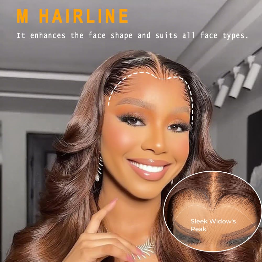 22 Inch Chocolate Brown Wig Human Hair 13x6 Body Wave Lace Front Wigs Human Hair Pre Plucked 200% Density Dark Brown Human Hair Wig for Women Hd Lace Front Wigs