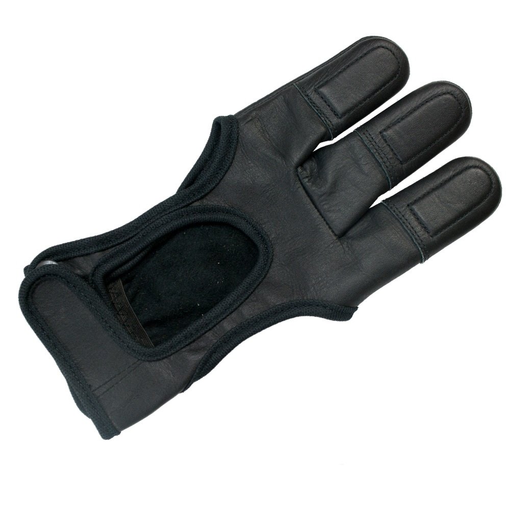 elToro Archery Schießhandschuh Ebony aus weichem Leder | klassischer 3-Finger-Handschuh für Bogenschießen, atmungsaktiv, doppelt verstärkt, mit Klettverschluss und Druckknopf