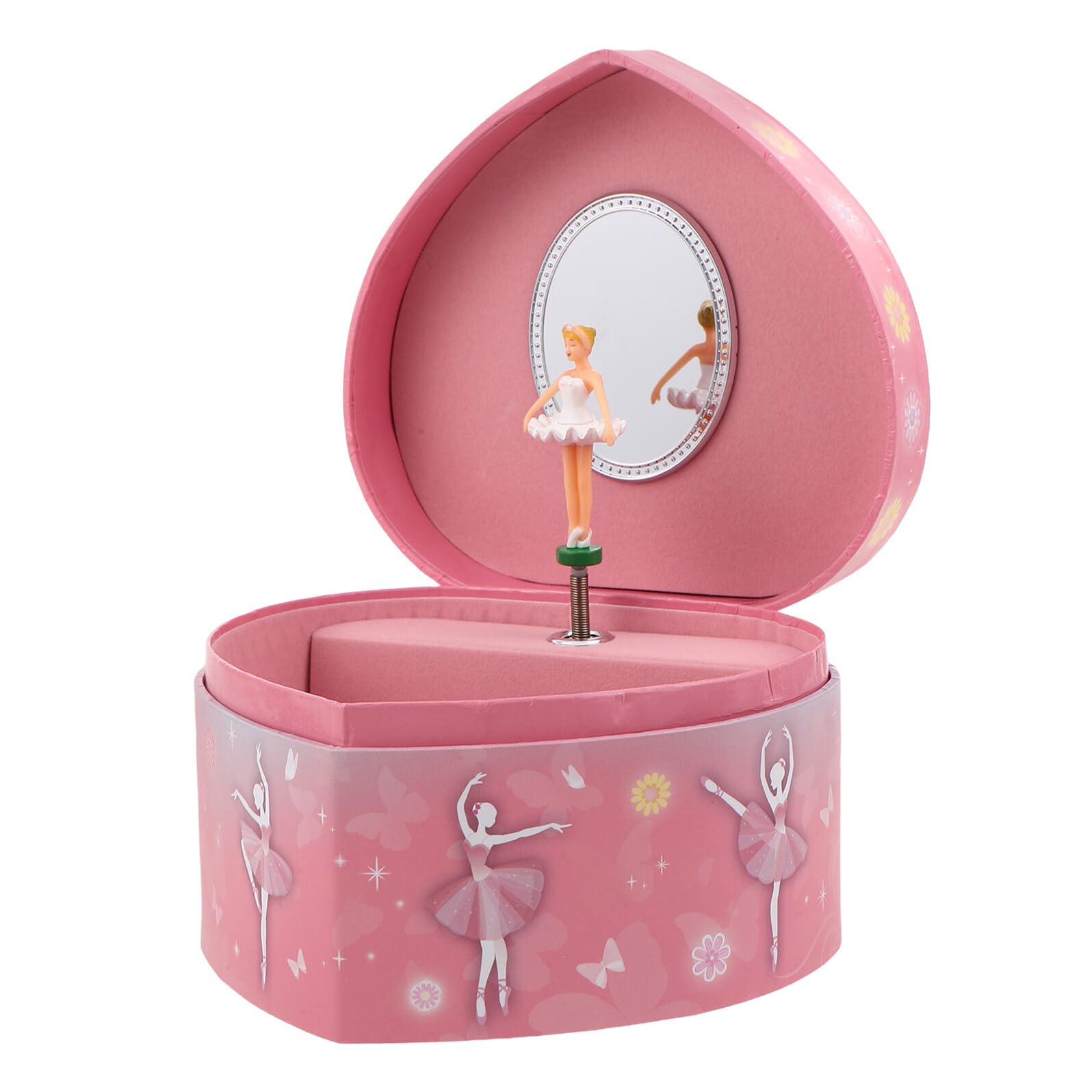 GARVALON Herzförmige Ballerina Spieluhr Schmuckkästchen für Mädchen Sichere Musikbox mit Drehender Tänzerin Mehrere Fächer zur Schmuckaufbewahrung Geschenk zu Weihnachten und Geburtstag