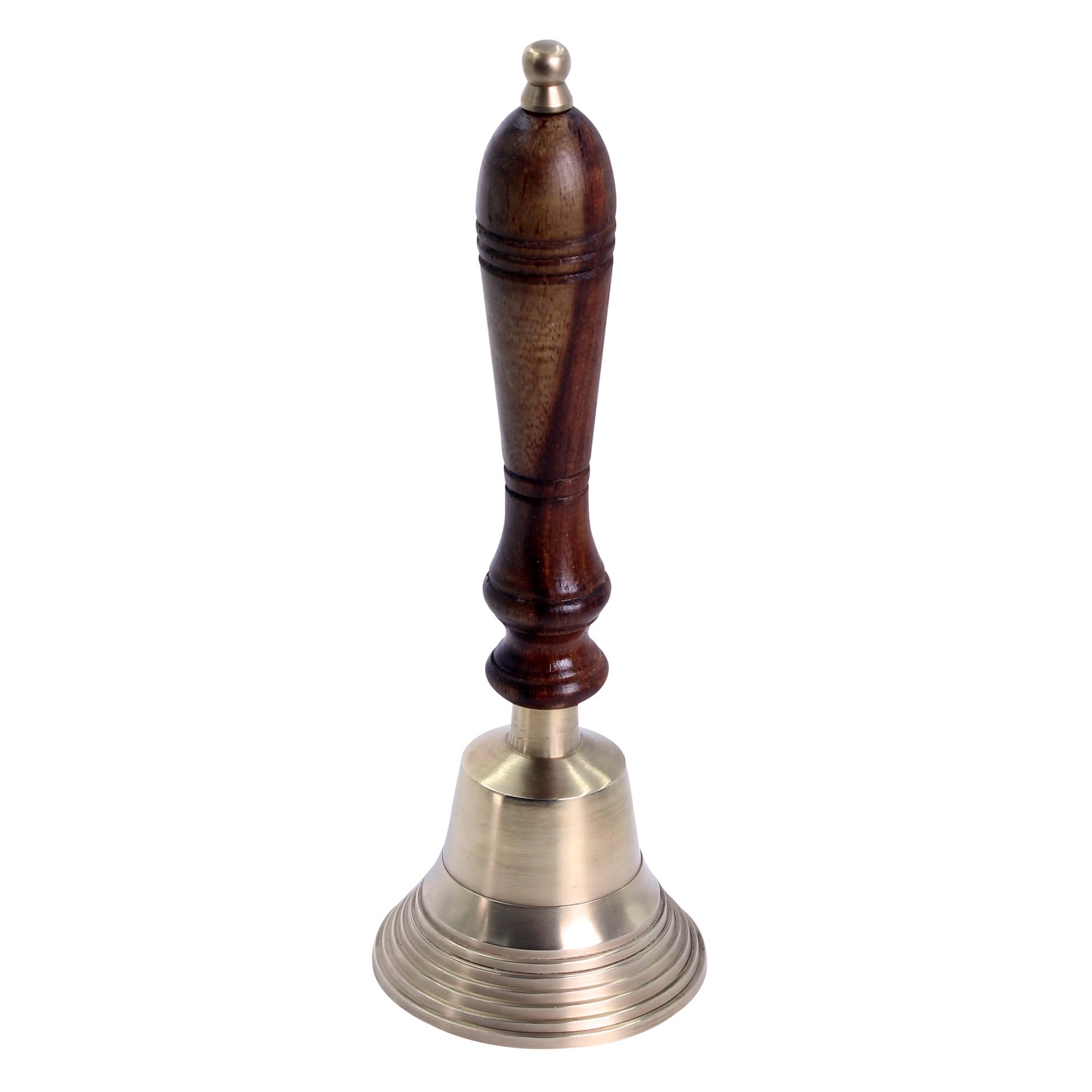 THE Unltd India Solid Brass Hand Bell with Wooden Handle, Loud School Handbell with Brass Clapper for Hotel Reception
