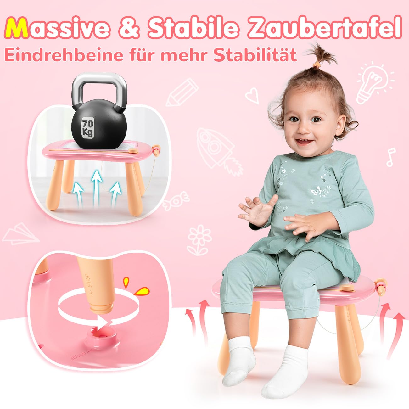 Tableau à dessin magique - Jouet pour fille à partir de 1 an - Tableau à dessin magnétique coloré avec 4 pieds - Jouet éducatif pour garçon et enfant de 1, 2, 3, 4, 5 ans - Jouet éducatif - Cadeau
