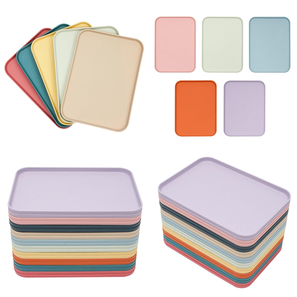 Vassoio da portata in plastica, 10 colori, 31 x 22 cm, rettangolare, antiscivolo, per cucina, sala da pranzo, fast food bar e caffetteria, 20 pezzi
