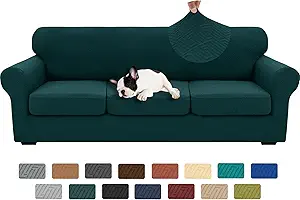 XINEAGE 2025 New 4 Pieces Extra Large Couch Covers for 3 Cushion Sofa Super Stretch Sofa Cover for 3 Large Seat Cushion Universal Slip Cover for Living Room (Blackish Green), 91"-110"(3 Cushions)