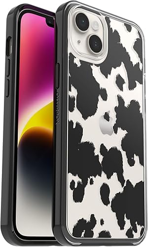 OtterBox Funda para iPhone 14 Plus Symmetry Series, estampado de vaca (transparentenegro), ultra elegante, compatible con carga inalámbrica, bordes