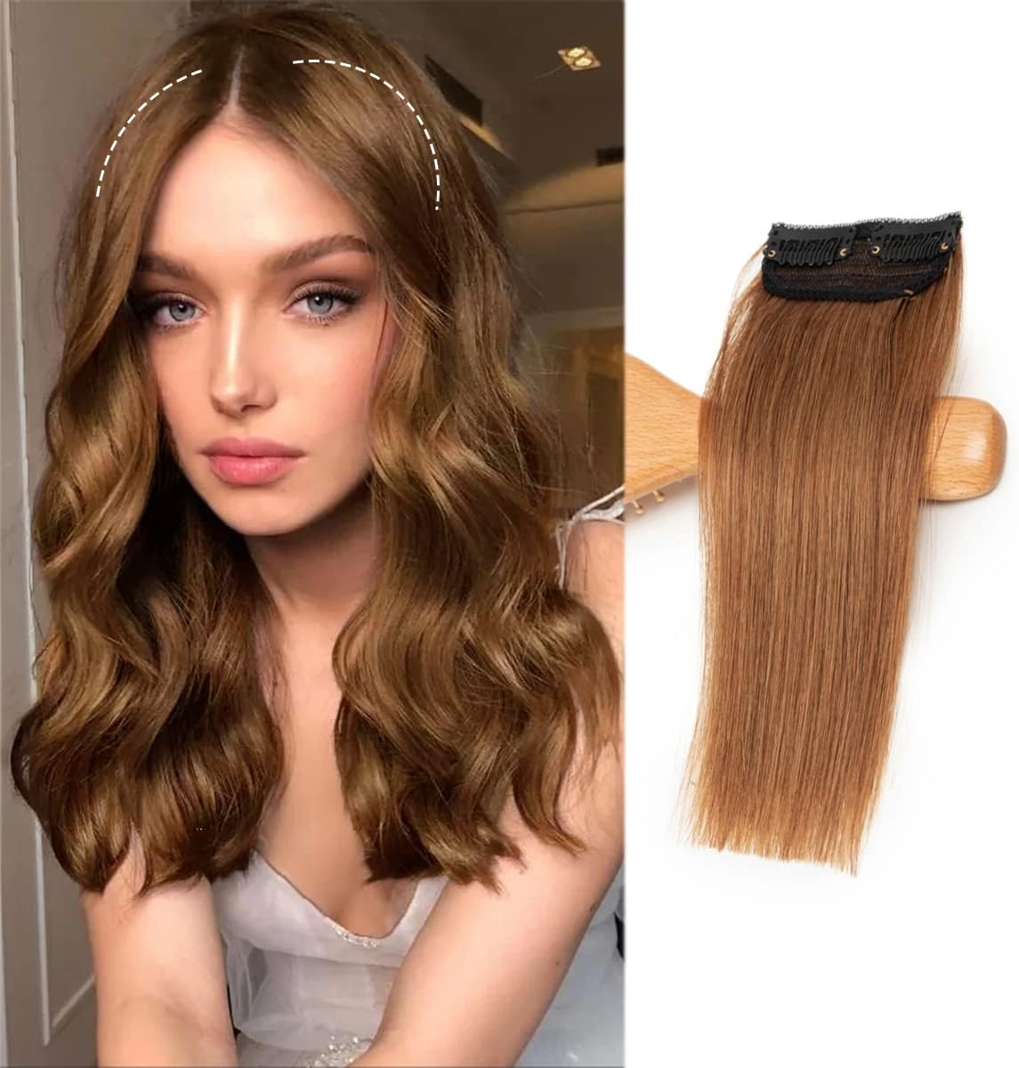 Short Hair Extensions Real Remy Human Hair for Women Men Thinning Hair Short Hair Volume Insert Clip Silky Straight Natural Invisible Lady Parts Frontal Bangs Toppers 4"#6 Light Brown