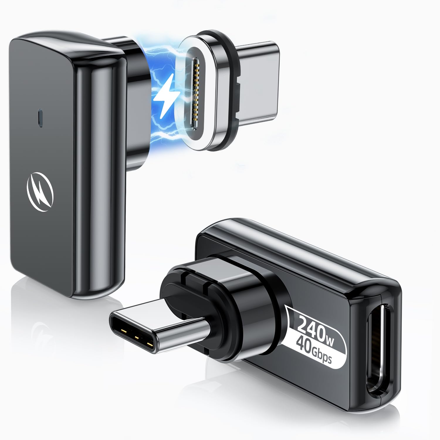 DuHeSin USB C Magnetic Adapter 240w, (2 Pack) 90 Degree Magnetic USB C Adapter 24 Pin with PD Fast Charging USBC 4 40Gbps 8K 60Hz for Thunderbolt 3/4,