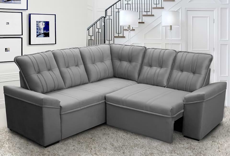 Sofá Canto London Cinza Suede Velut - King House