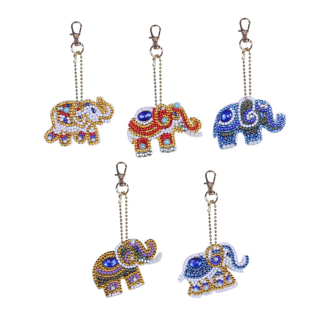 JSRQT Diamond Art Painting Anhänger – 5D DIY Strass-Kit Mit Elefant-Design, Inkl. Schlüsselringe