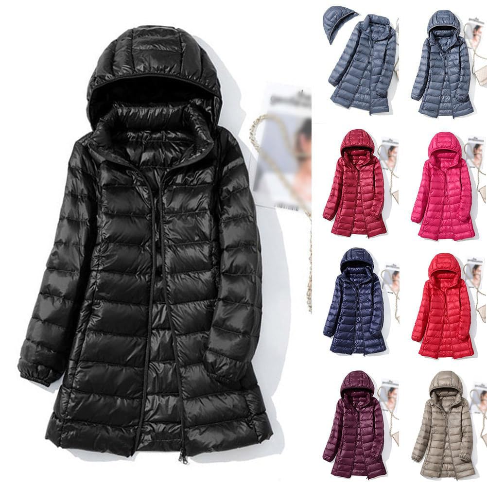 ORANDESIGNE Piumino Leggero Donna con Cappuccio Puffer Jacket Leggeri Giacca Cappotto Lungo Giubbino Down Jacket Piumino Leggero Caldo Giacche Trapuntato Slim Piumini Invernale