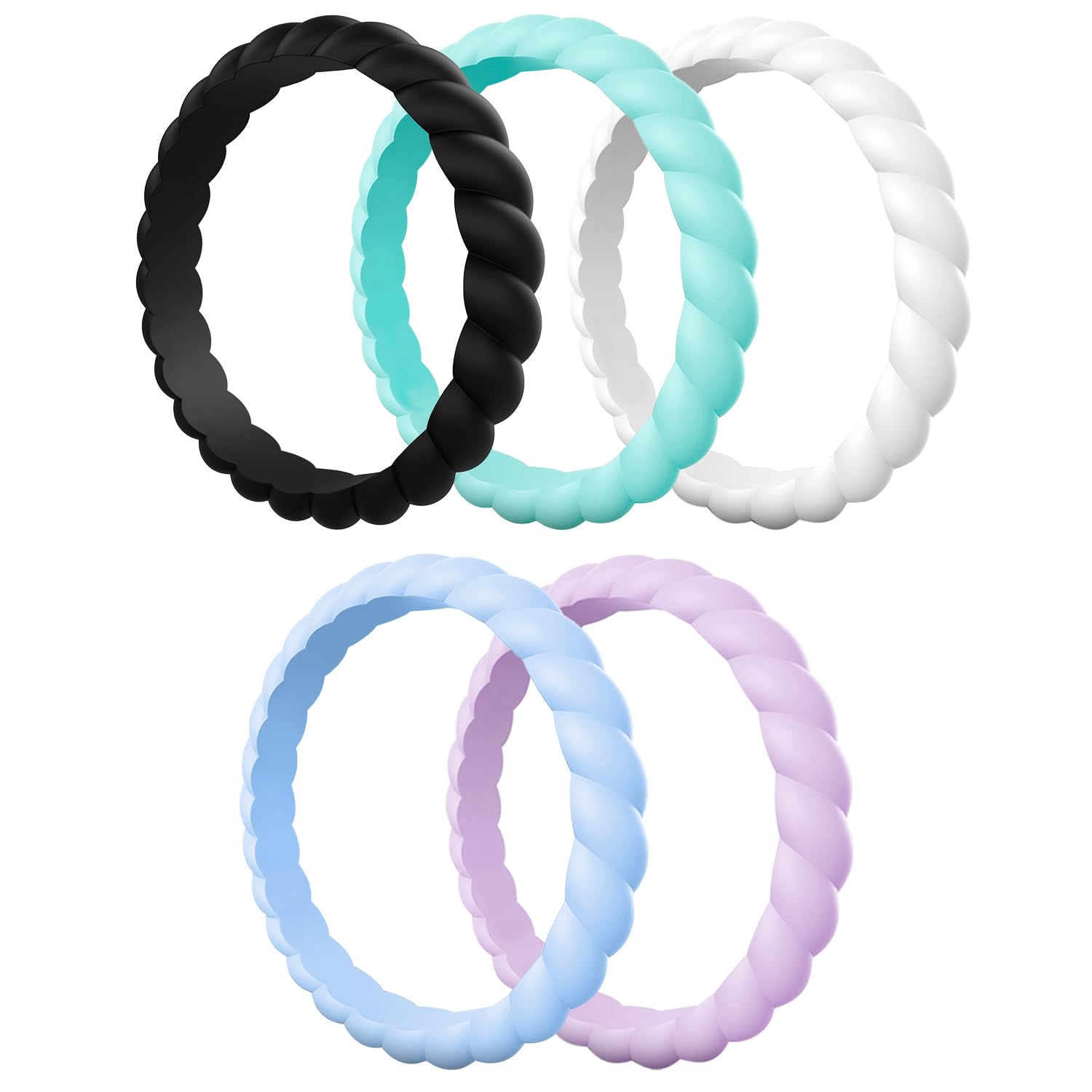 Egnaro Women's Braided Silicone Wedding Ring, Stylish Stackable Rubber Band