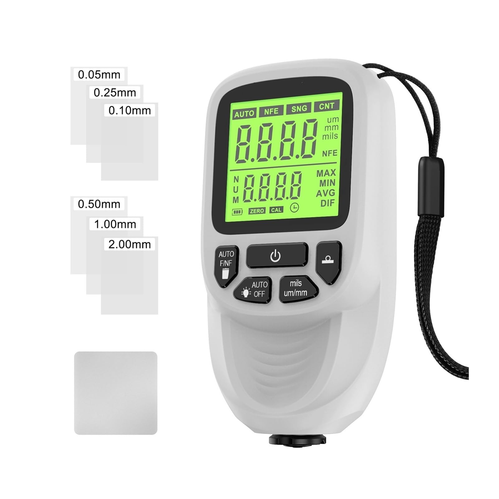 LNHHG Paint Thickness Gauge, Car Paint Thickness Tester Film Coating Gauge Meter Automotive Test Tool Manual Digital Backlight(Bianco)