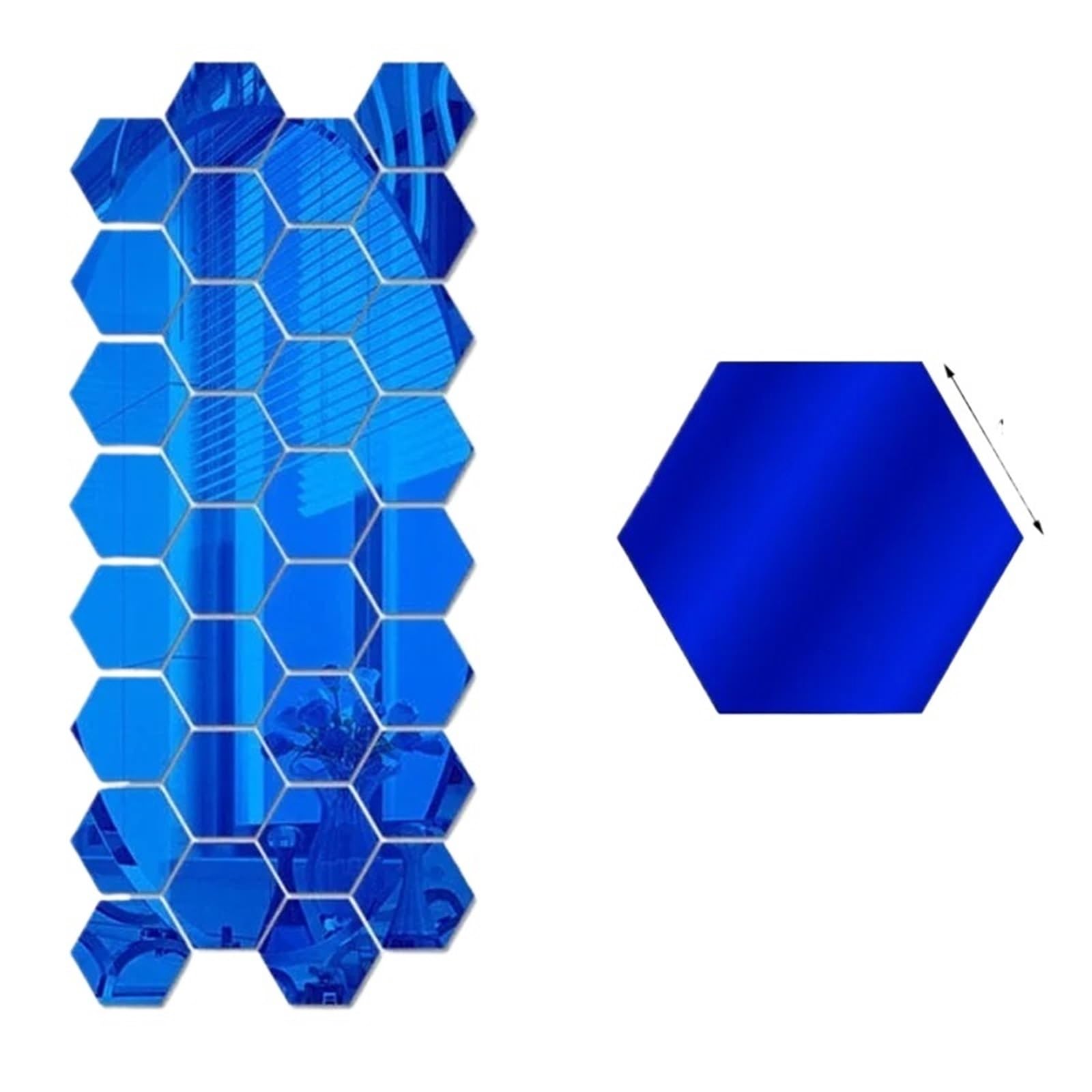 Hexagonal Mirror Wall Sticker 1/24pcs Hexagon Mirror Wall Stickers Self Adhesive Tiles Sticker Decals Gold for DIY Bedroom Bathroom Decor Wall Sticker(Blue,24Pcs)