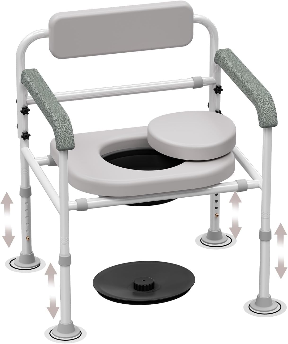 Photo 1 of Adjustable Medical Bedside Commode Chair with Padded Backrest, Drop Arm Support, Height Adjustable Grey