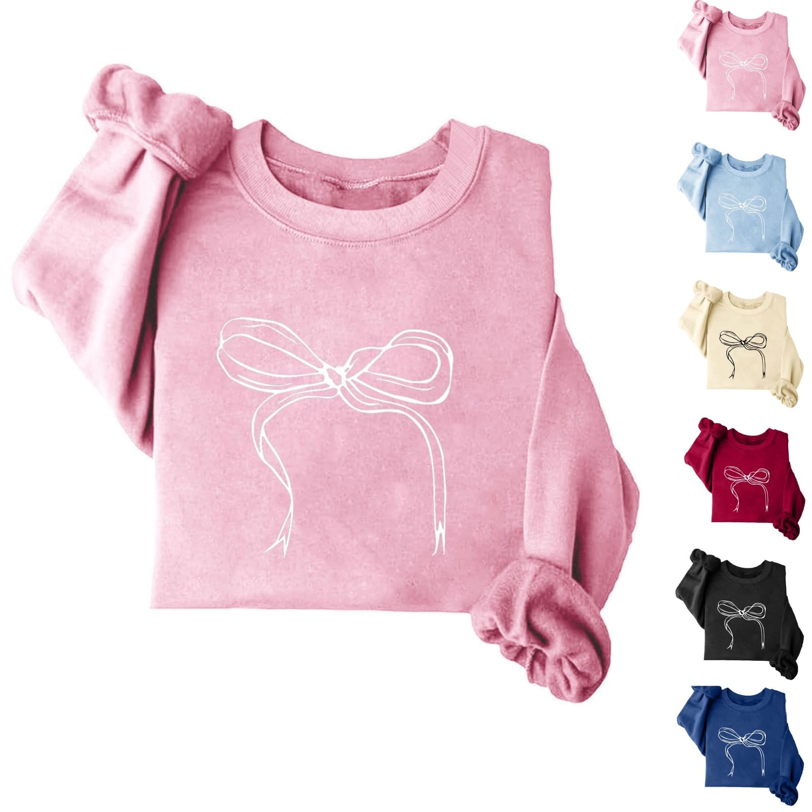 Women's Cute Bow Sweatshirt Plus Size Casual Long Sleeve Crew Neck Sweatshirts Fall Loose Fit Y2k Pullover Tops